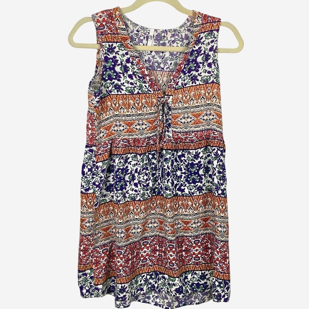 RTI Paisley Lace-Up Sleeveless Mini Dress Womens US S/UK 8 Festival Boho
